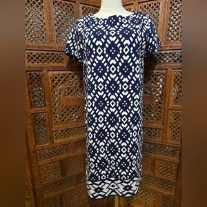 Susan Graver Weekend Navy & White Geometric Dress – Size Small